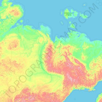 Топографическая карта Республика Саха (Якутия), высота, рельеф