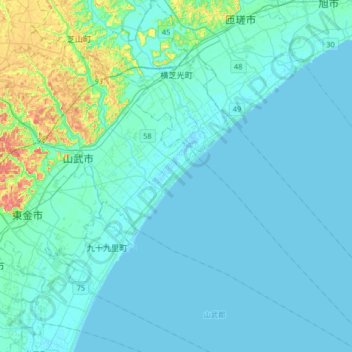 Топографическая карта Йокошибахикари, высота, рельеф