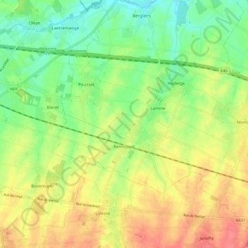 Топографическая карта Remicourt, высота, рельеф