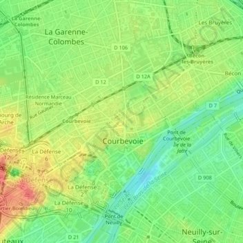 Топографическая карта Quartier Cœur de Ville, высота, рельеф