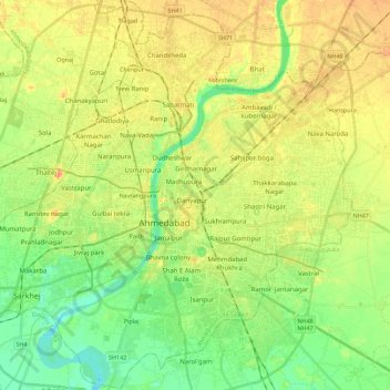 Топографическая карта Ahmedabad City Taluka, высота, рельеф