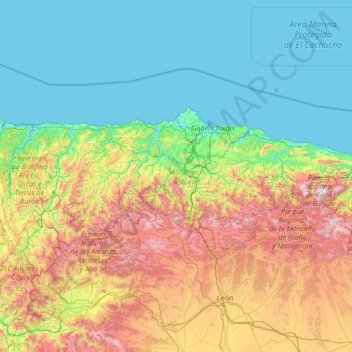 Топографическая карта Астурия, высота, рельеф