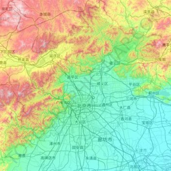 Топографическая карта Beijing, высота, рельеф