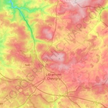 Топографическая карта Libramont-Chevigny, высота, рельеф