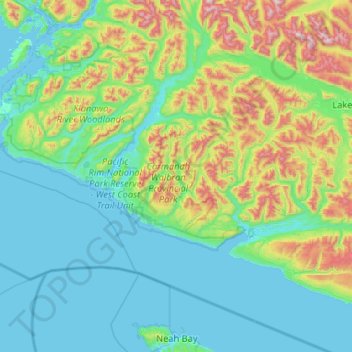 Топографическая карта Area F (Cowichan Lake South / Skutz Falls), высота, рельеф