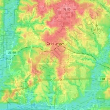 Топографическая карта Crestview, высота, рельеф