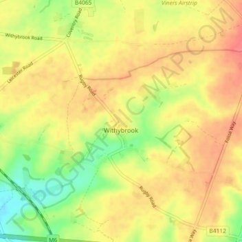 Топографическая карта Withybrook CP, высота, рельеф