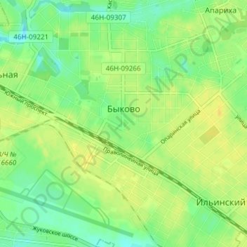 Топографическая карта Быково, высота, рельеф