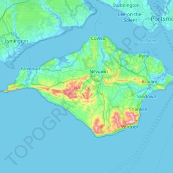 Топографическая карта Isle of Wight, высота, рельеф