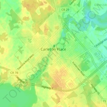 Топографическая карта Carleton Place, высота, рельеф