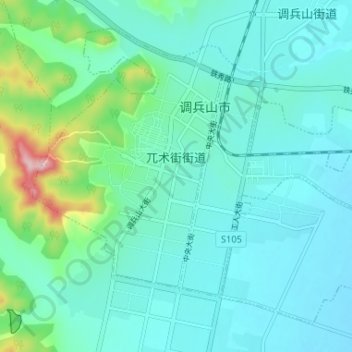 Топографическая карта Wushujie Subdistrict, высота, рельеф
