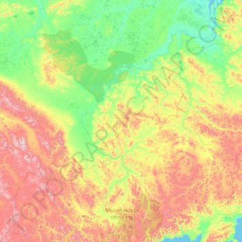 Топографическая карта Колыма, высота, рельеф