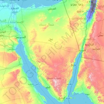 Топографическая карта Сина́йский полуо́стров, высота, рельеф