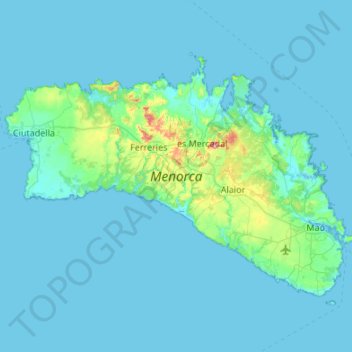 Топографическая карта Menorca, высота, рельеф