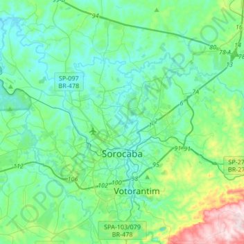 Топографическая карта Sorocaba, высота, рельеф