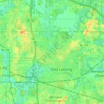 Топографическая карта East Lansing, высота, рельеф