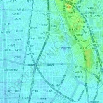 Топографическая карта 熱田区, высота, рельеф