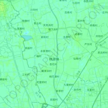 Топографическая карта 桃源镇, высота, рельеф