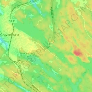Топографическая карта Gravenhurst, высота, рельеф