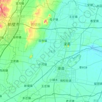 Топографическая карта 浚县, высота, рельеф