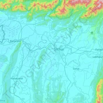 Топографическая карта Silchar, высота, рельеф