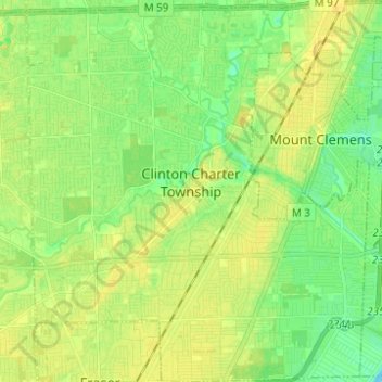 Топографическая карта Clinton Charter Township, высота, рельеф