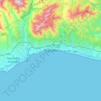 Топографическая карта Marbella, высота, рельеф