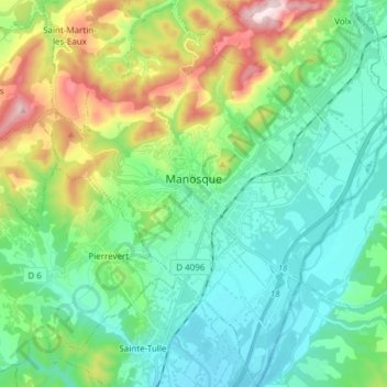 Топографическая карта Manosque, высота, рельеф