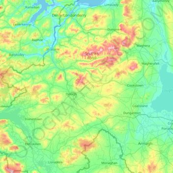Топографическая карта County Tyrone, высота, рельеф