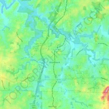Топографическая карта Woodstock, высота, рельеф