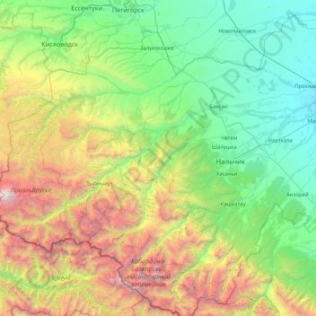 Топографическая карта Баксан, высота, рельеф