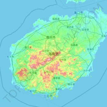 Топографическая карта 海南岛, высота, рельеф