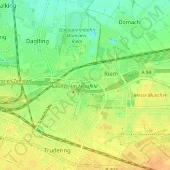 Топографическая карта Trudering - Riem, высота, рельеф