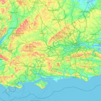 Топографическая карта South East England, высота, рельеф