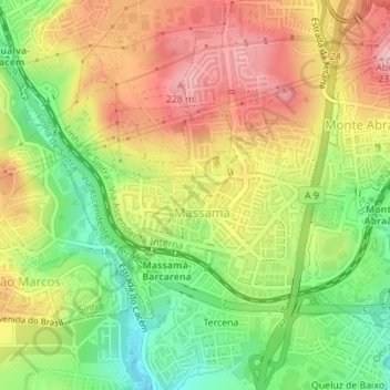 Топографическая карта Massamá, высота, рельеф