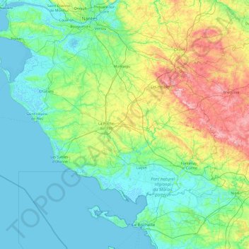 Топографическая карта Vendée, высота, рельеф