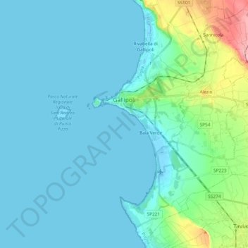 Топографическая карта Gallipoli, высота, рельеф