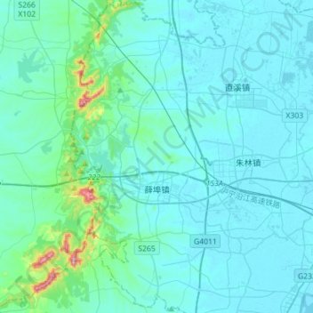 Топографическая карта 薛埠镇, высота, рельеф
