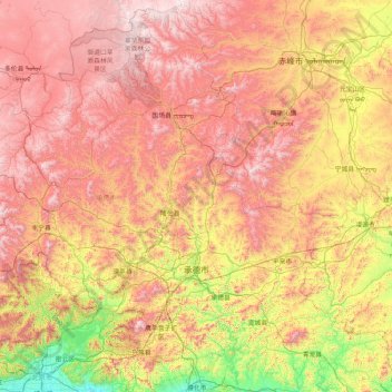 Топографическая карта 承德市, высота, рельеф