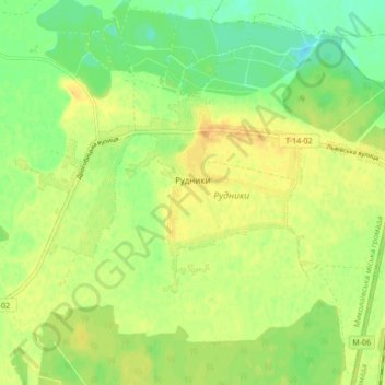 Топографическая карта Рудники, высота, рельеф