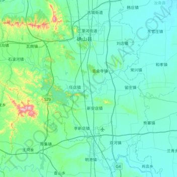 Топографическая карта 确山县, высота, рельеф