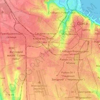 Топографическая карта Хаджибейский район, высота, рельеф