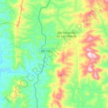 Топографическая карта São Sebastião do Sacramento, высота, рельеф