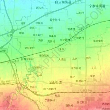 Топографическая карта 龙山街道, высота, рельеф