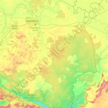 Топографическая карта Jagdalpur Tahsil, высота, рельеф