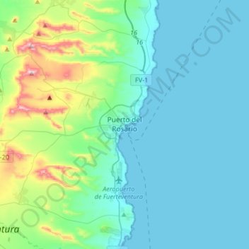 Топографическая карта Puerto del Rosario, высота, рельеф