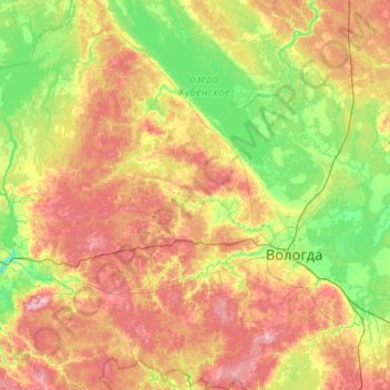 Топографическая карта Вологодский муниципальный округ, высота, рельеф