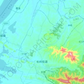 Топографическая карта 长岭街道, высота, рельеф