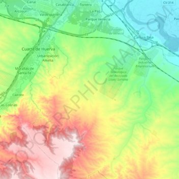 Топографическая карта Torrero-La Paz, высота, рельеф