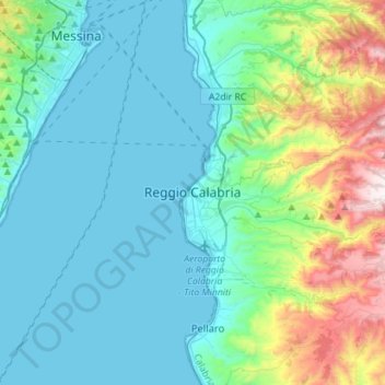 Топографическая карта Реджо-ди-Калабрия, высота, рельеф